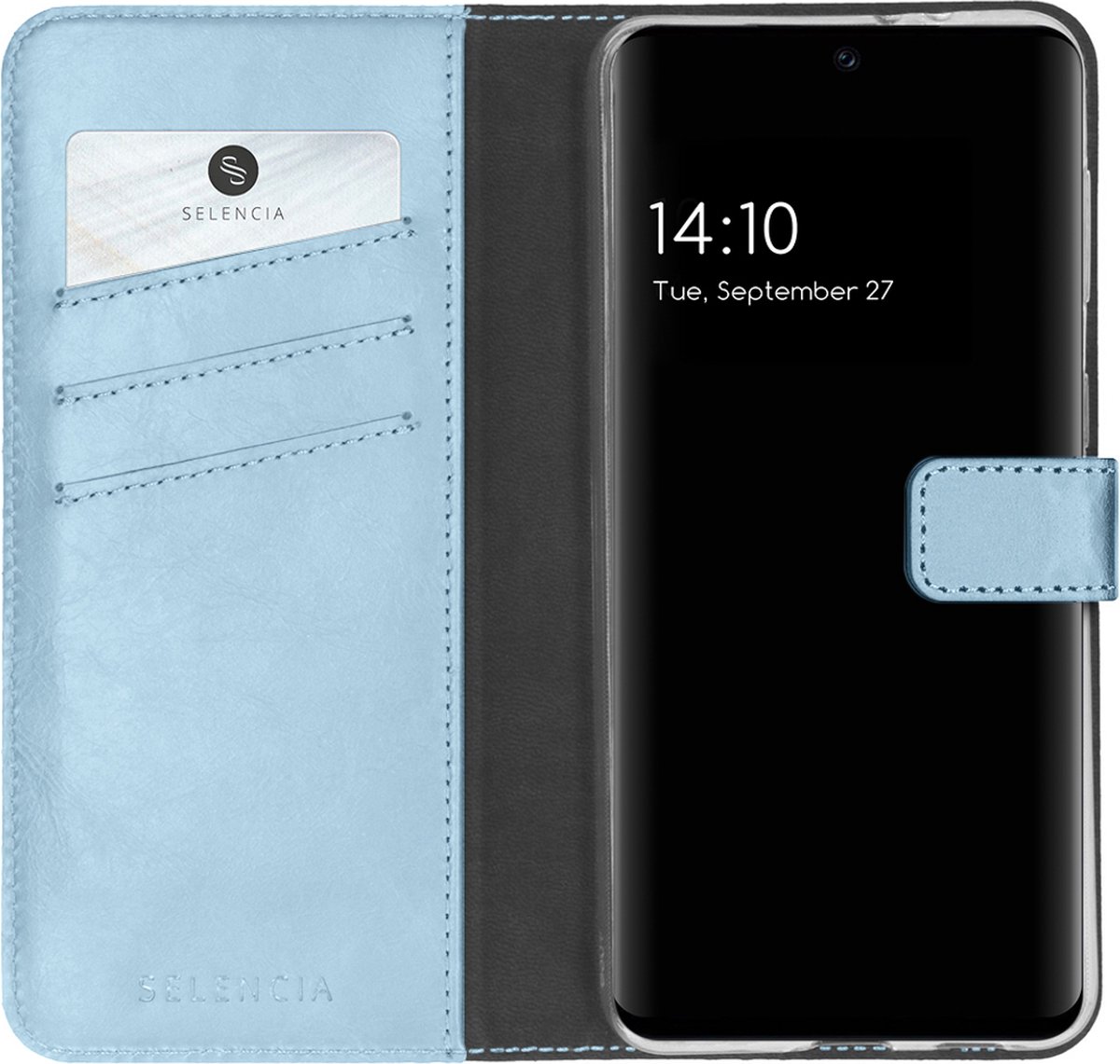 Selencia Hoesje Geschikt voor Samsung Galaxy A32 (5G) Hoesje Met Pasjeshouder - Selencia Echt Lederen Bookcase - Lichtblauw