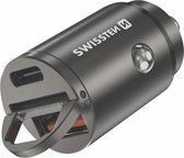 Swissten Autolader - 30W - 2 poorten USB & USB-C - Snellader - Zilver