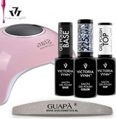 Victoria Vynn™ Gellak Starterspakket + Gellak Lamp | Gellak Base En Topcoat | Professionele Gellak Set | Cadeau Vrouwen | Carat Silver Diamond 225