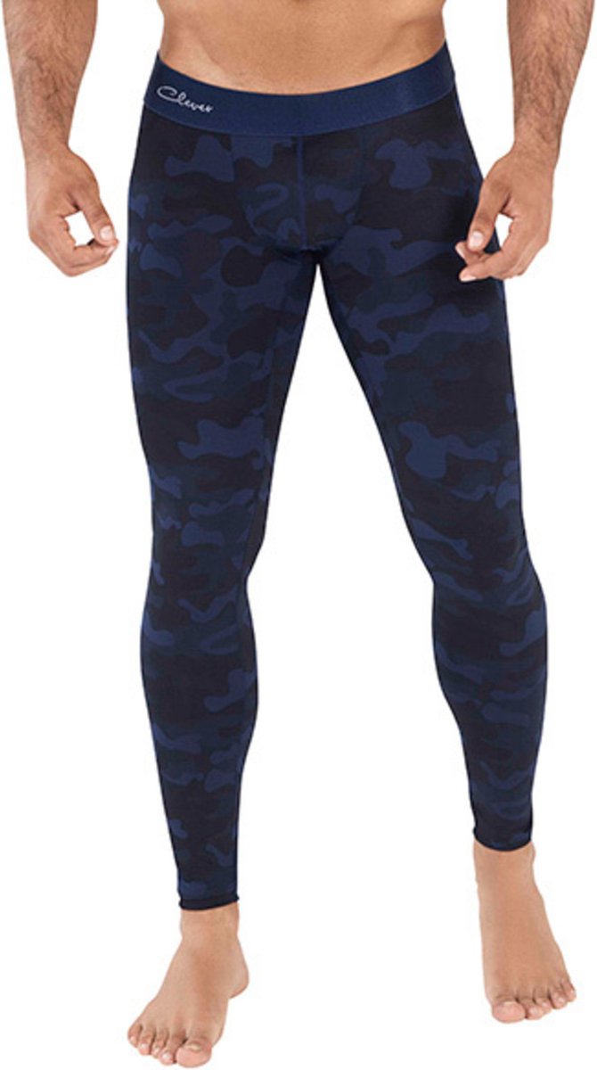 Clever Moda - Action Legging Camouflage Donker Blauw - Maat S - Heren Sportlegging - Mannen Legging