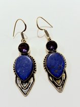 Zilveren oorbellen met Lapis Lazuli en Amethyst
