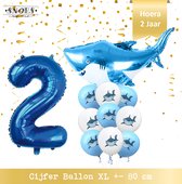 Haai Ballon Set 12 stuks * Cijfer 2 * Nummer 2 * Snoes * 1 x de XL 90 cm Haai en 10 stuks 30 cm latex ballonnen * Verjaardag Haaien * Kinderfeestje Jongen * Ballon Zee Thema * Mari