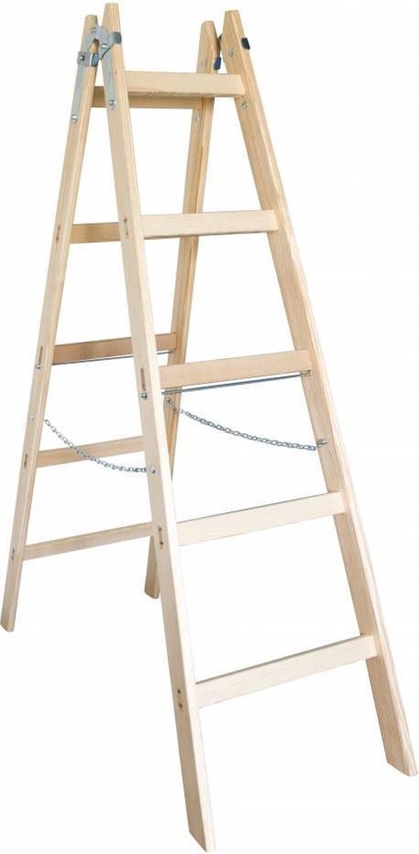 KADAX Houten ladder, bokladder tot 150 kg, opvouwbare schilderladder, dubbele trap ladder met stalen haken, elektricienieladder, staande ladder, huishoudladder (4 treden