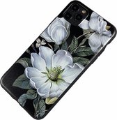 Apple iPhone Xr - witte bloemen zacht hoesje Lisanne zwart - Geschikt voor