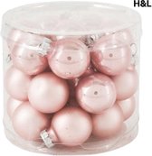 Mini kerstballen - roze - glas - 24 stuks - mat en glanzend