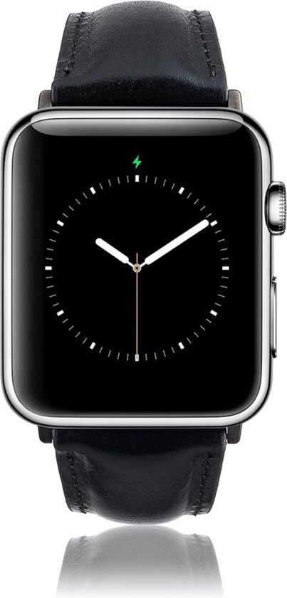 Geschikt voor Apple Watch Bandje - Rustiek Zwart - Full-Grain Leer - 38/40/41mm - incl. Gold Connectors Met Gesp - Oblac®