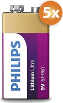 Voordeelpak 5 stuks Philips 9V Lithium batterijen
