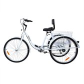 Luxiqo® Driewieler voor Volwassen | Wit | 26 Inch | 7 versnellingen | Voor Volwassenen | Met mand | Extra Zacht Zadel