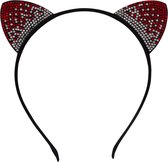 Jessidress® Hoofdband Haar Diadeem met Katten Oren vol strass Meisjes Haarband - Rood