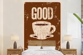 Behang - Fotobehang Koffie - Spreuken - Good morning! - Quotes - Vintage - Breedte 180 cm x hoogte 280 cm