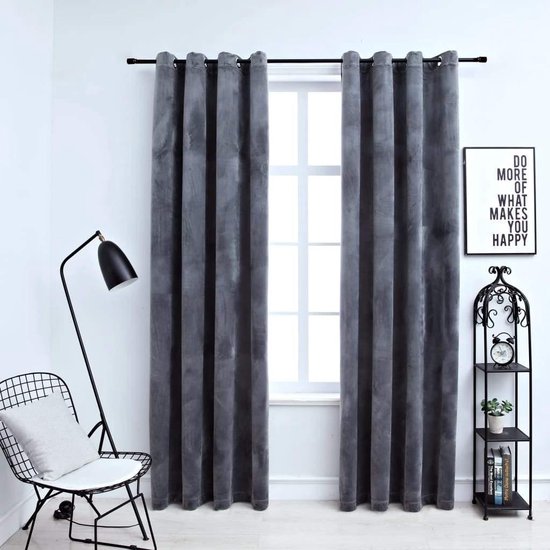 Gordijn verduisterend met ringen 2 st 140x245 cm fluweel blauw kopen