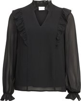 VILA VIURA L/S FLOUNCE TOP/KA/SU Black Dames Blouse - Maat 34