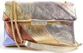 Rainbow Metallic schoudertas XL - Echt Leer - Made in Italy - Goud Lila