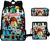 Gift Land®  Roblox rugzak- Kinder rugtas en Pennen Etui met een bijhorende lunchtas - Blauw Schooltas - 16 liter - 3 ritsvakken