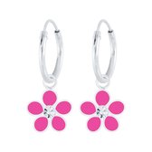 Joy|S - Zilveren bloem bedel oorbellen - roze - oorringen