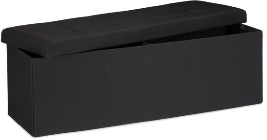 relaxdays Banc pliable + rangement - Banc en lin - Banc gris ou marron - 114x38x38 cm noir