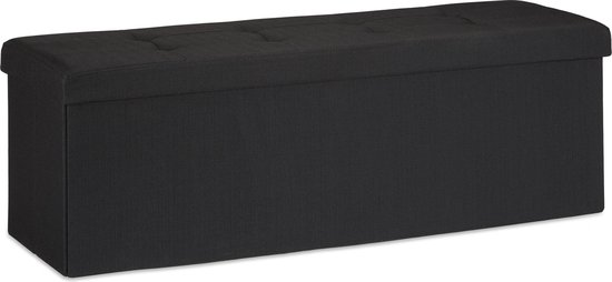 relaxdays Banc pliable + rangement - Banc en lin - Banc gris ou marron - 114x38x38 cm noir