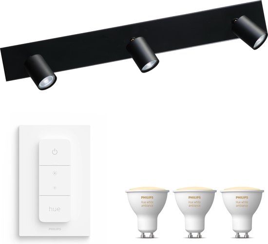 Highlight Rain opbouwspot - LED - zwart - 3 lichtpunten - Incl. Philips Hue White Ambiance Gu10