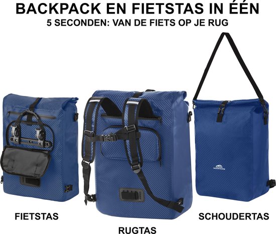 Dutch Mountains Enkele Fietstas Rugzak 28 Ltr - 100% Waterdicht - Fietstas, Schoudertas en Rugtas in 1 - Blauw van Dutch Mountains — afbeelding 2
