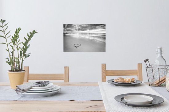 Stickers muraux - Coeur sur la plage aux Nederland -Bas - noir et blanc - 30x20 cm - Feuille adhésive