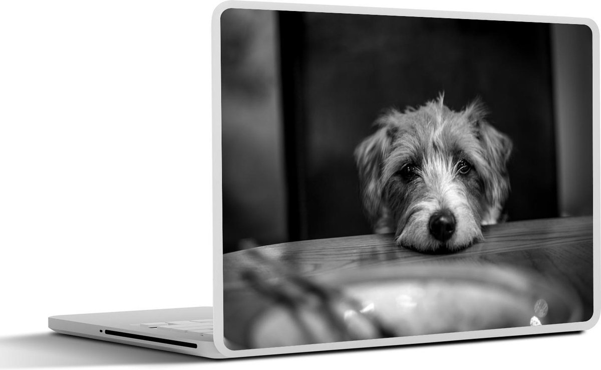 Afbeelding van product SleevesAndCases  Laptop sticker - 10.1 inch - Hond die eten wil hebben - zwart wit