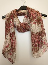 Lange dames sjaal Sara bloemenprint rood bruin bordeauxrood wit zilver