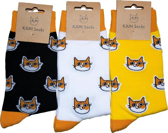 KJUN Socks- Katten Sokken voor heren en dames - 3 paar - huissokken - grappige cadeaus - grappige sokken - maat 37/42