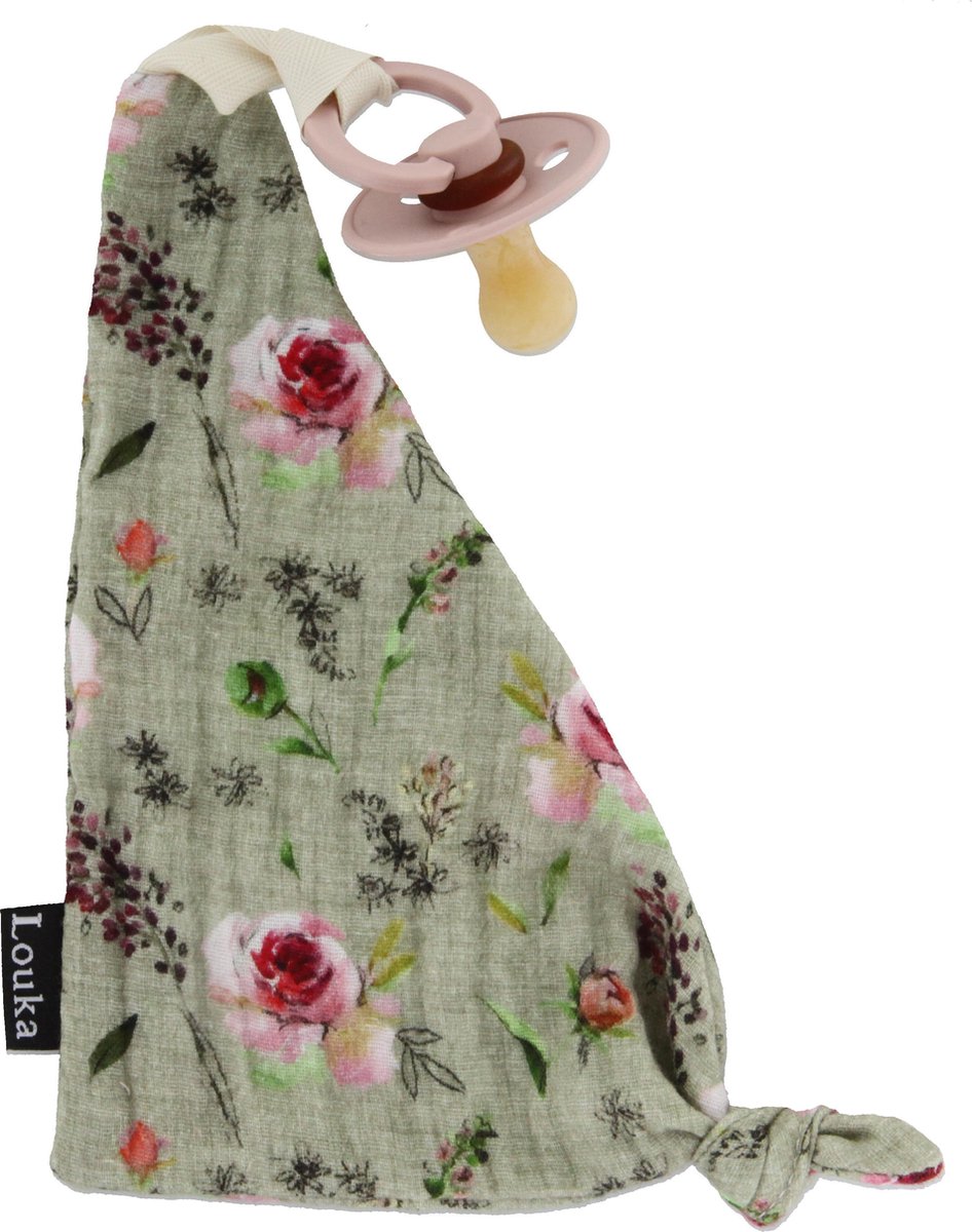 Goedkoopste Louka Speendoekje driehoek roos groen - hydrofiel katoen - speenknuffel - excl. Bibs speen