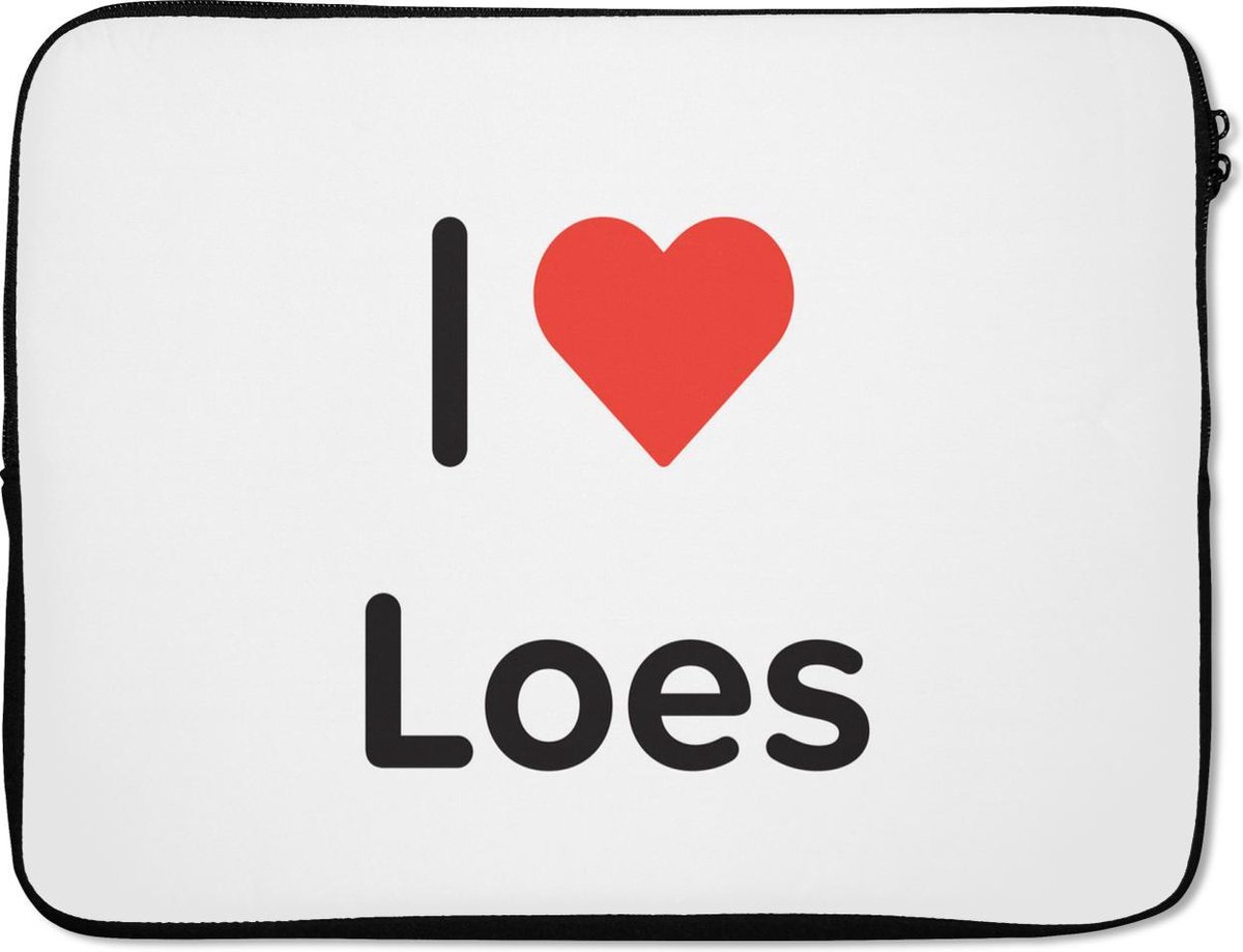 Laptophoes 15.6 inch - I love - Loes - Meisje - Laptop sleeve - Binnenmaat 37x26 cm - Zwarte achterkant