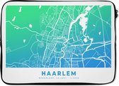 Laptophoes 14 inch - Stadskaart - Haarlem - Groen - Blauw - Laptop sleeve - Binnenmaat 34x23,5 cm - Zwarte achterkant