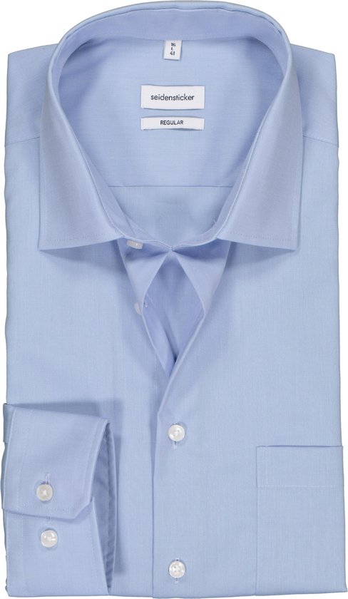 Seidensticker regular fit overhemd - lichtblauw fil a fil - Strijkvrij - Boordmaat: 40