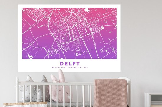 Stickers Stickers muraux - Plan de la ville - Delft - Pays- Nederland - Violet - 120x80 cm - Feuille adhésive - Carte