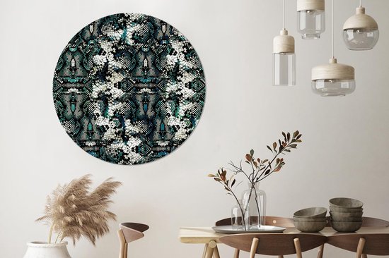 WallCircle - Cercle Mural - Cercle Mural - Imprimé Animalier - Wit - Turquoise - Ecailles - Aluminium - Dibond - 120x120 cm - Intérieur et Extérieur XXL