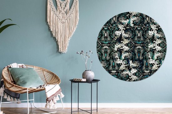 WallCircle - Cercle Mural - Cercle Mural - Imprimé Animalier - Wit - Turquoise - Ecailles - Aluminium - Dibond - 120x120 cm - Intérieur et Extérieur XXL