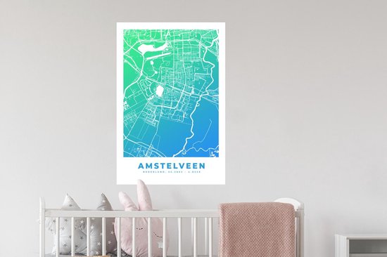 Stickers muraux - Plan de la ville - Amstelveen - Blauw - 60x90 cm - Feuille adhésive - Carte