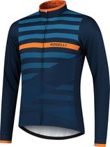 Rogelli Stripe Fietsshirt Lange Mouw - Wielershirt Heren - Blauw/Oranje - Maat 2XL