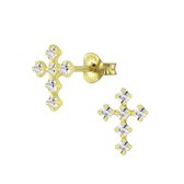 Joy|S - Zilveren kruis oorbellen - 7 x 10 mm - kristal - 14k goudplating