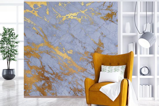 Papier peint - Papiers Papier peint photo Marbre - Motifs - Blauw - Or - Largeur 240 cm x Hauteur 240 cm