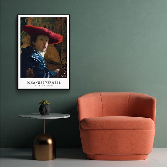 Walljar - Johannes Vermeer - Meisje Met De Rode Hoed - Muurdecoratie -  Canvas schilderij | bol.com