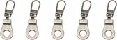 5x hersluitbare ritstrekker - lipje rits aanklikbaar - vervangende ritssluiter bij kapotte rits - 4 cm - Oud Zilver