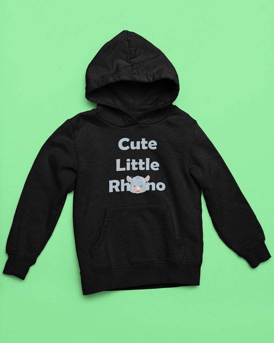 Pixeline Hoodie Rhino #black 1-2 jaar - Neushoorn - Pixeline - Trui - Stoer - Dier - Kinderkleding - Hoodie - Dierenprint - Animal - Kleding