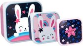 snackboxset konijn meisjes roze/paars/blauw 3 stuks