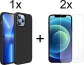 iPhone 13 Pro hoesje zwart case siliconen apple hoes cover hoesjes - 2x iPhone 13 Pro Screenprotector