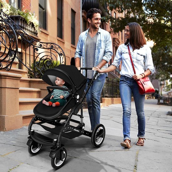 Poussette Enfant Pliable Noire Avec Tampons Coton Et Moustiquaire - Confort Et Sécurité Pour Bébé