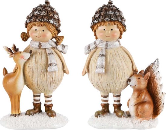 Set de statues décoratives bébé avec renne & écureuil 18 x 11 x 6 cm| A215888 | Décoration d'hiver décorative
