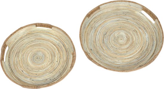 Rasteli Bol-Bol Rond Bamboe-Jute Marron-Beige- Grijs D 36 cm H 4,5 cm (à gauche sur la photo)