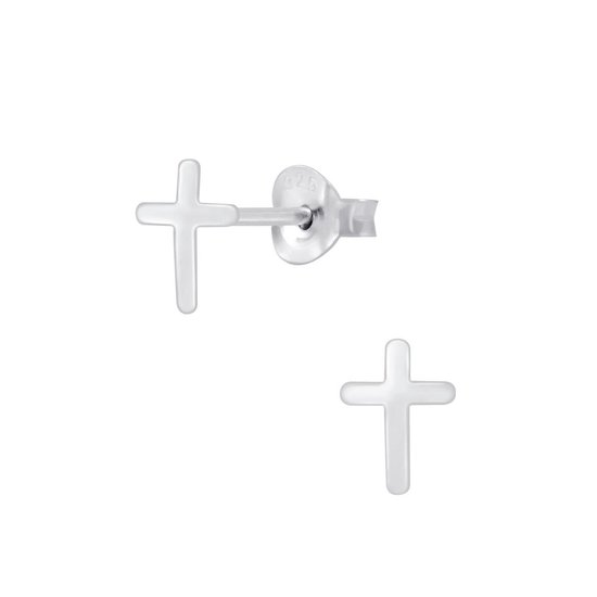 Joy|S - Zilveren kruis oorbellen - 7 x 8 mm - egaal