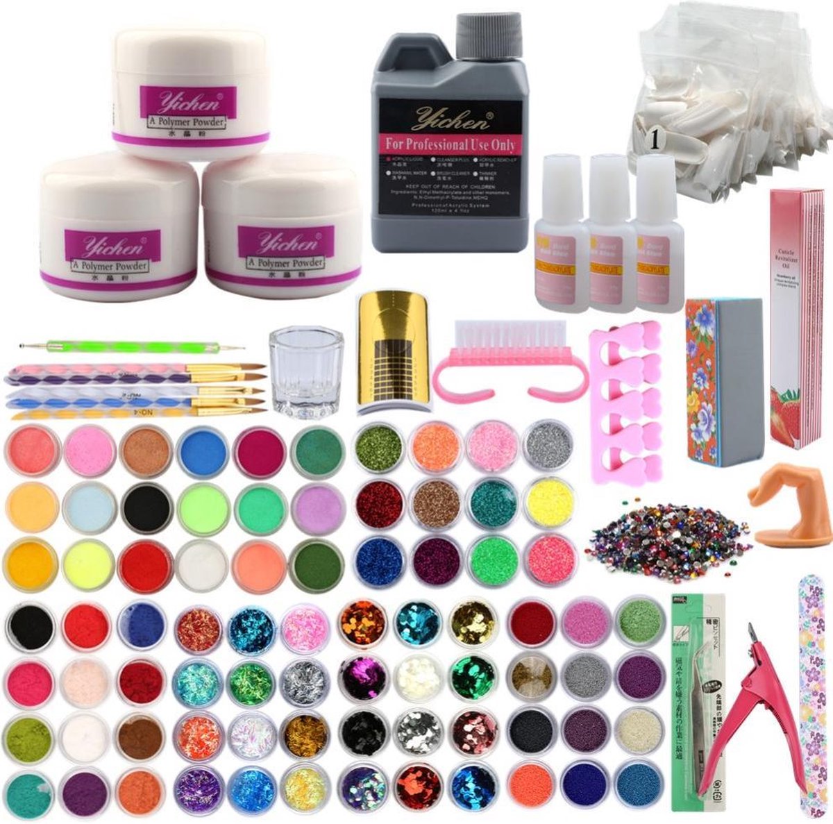 XXL Acrylnagels Starterspakket - Acryl Nagel Set | 76 kleuren acryl poeder  & decoratie | bol