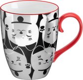 Tokyo Design Studio Kawaii Lucky Cat - Mug - 8,5x10,2 cm - 380 ml - Zwart avec Chats Witte