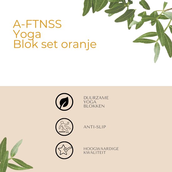 A-FTNSS Yoga Blokken Set Oranje + Gratis Yoga Riem | EVA Foam | 2 Yoga Blokken (22.7x12x7.5 cm) - Bamboa
